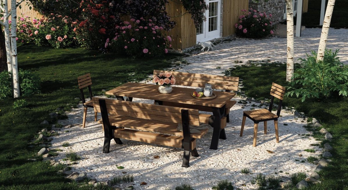 COUNTRY Gartentisch 160 & 200 cm – Esstisch aus Holz und Stahl – online kaufen - Wurzelwerk Design