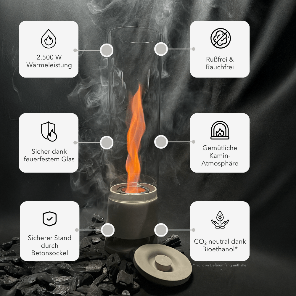 Feuerstelle von Manubeton, FIRE Cozy DEAL, mit brennender Flamme und gemütlicher Atmosphäre im Außenbereich