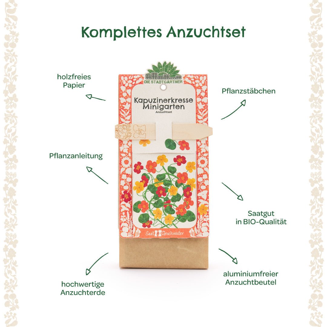 Anzuchtset – Minigarten BIO-Kapuzinerkresse - Wurzelwerk Design