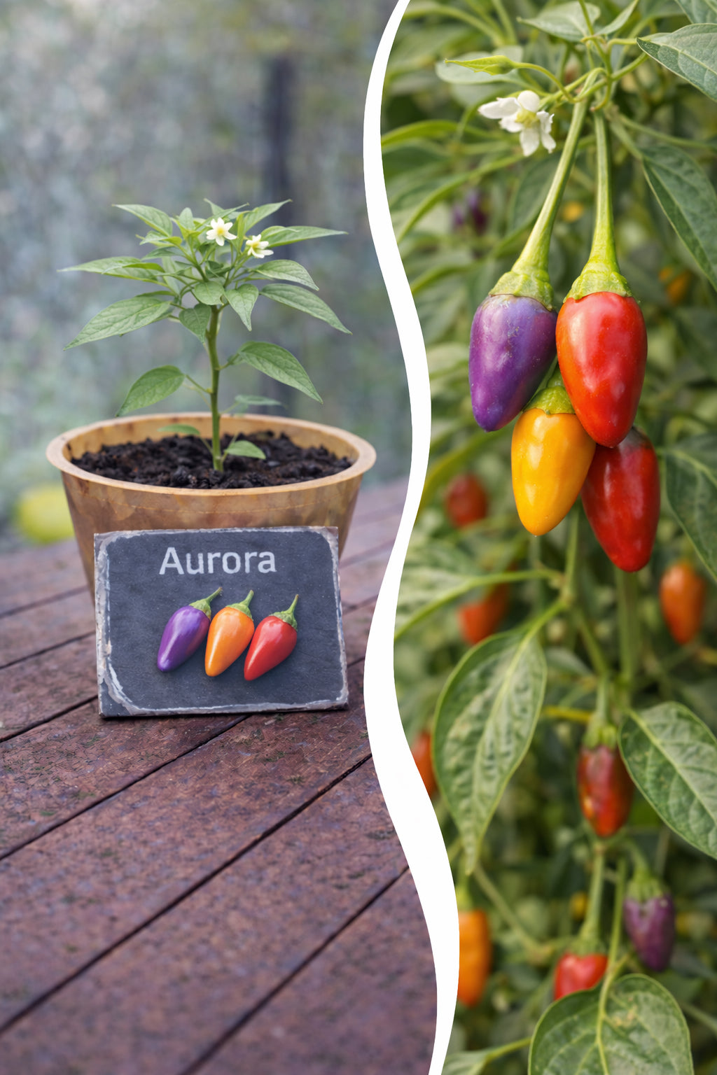 Jungpflanze Chili Aurora von Semenlina, junge grüne Chili-Pflanze in Topf, ideal für den Gartenanbau