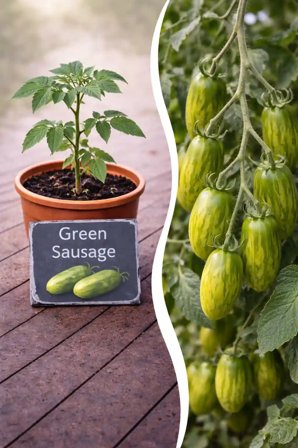 Jungpflanze Tomate Green Sausage von Semenlina, gesunde grüne Tomatenpflanze mit kräftigem Wurzelballen, frisch und vital.