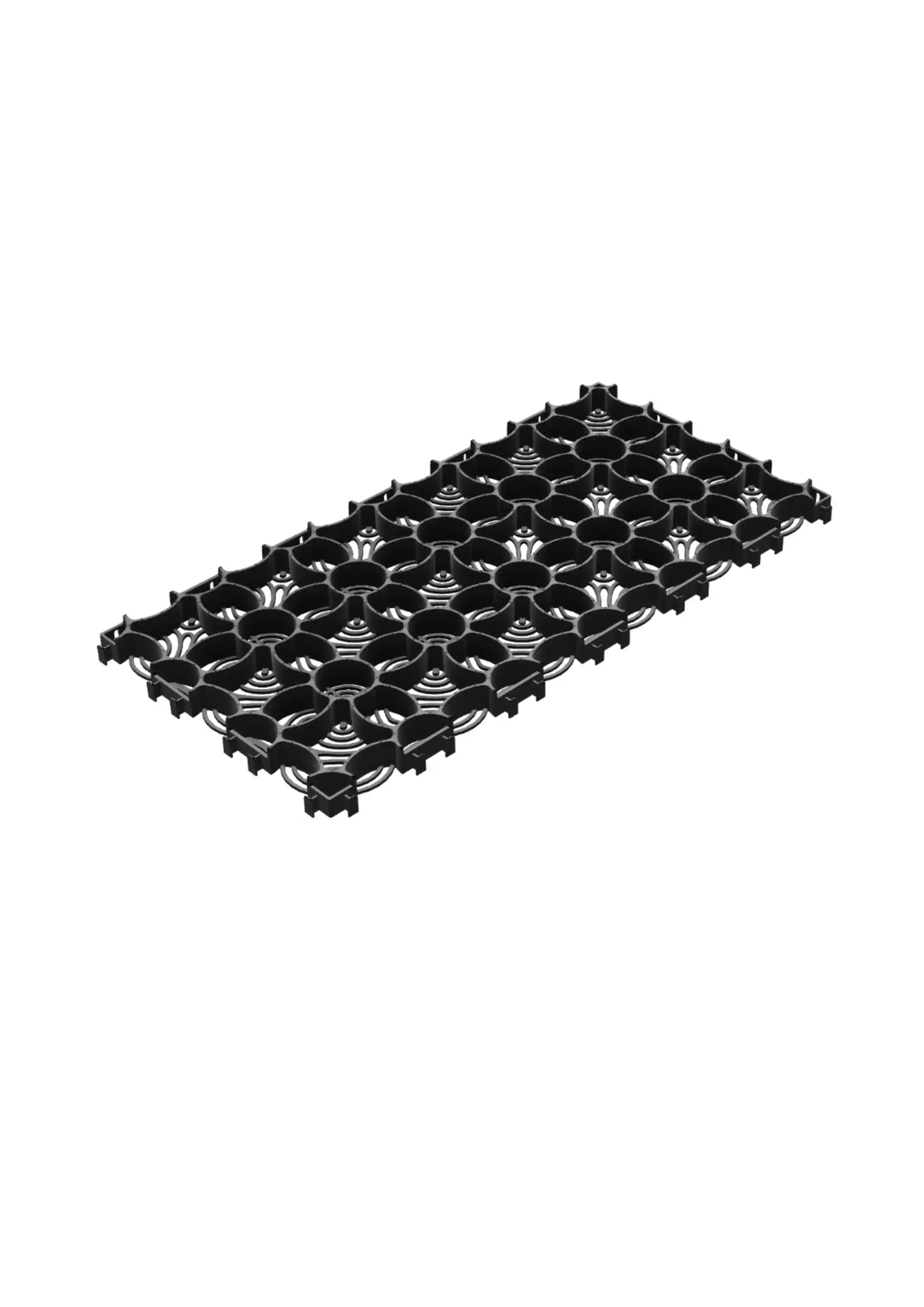 Technisches Datenblatt für den Rasenwaben RW40 von Wurzelwerk Design, technische Details und Maße in schwarz-weiß.