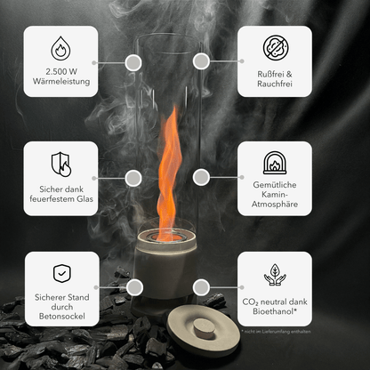 Feuerstelle von Manubeton, FIRE Cozy DEAL, mit brennender Flamme und gemütlicher Atmosphäre im Außenbereich