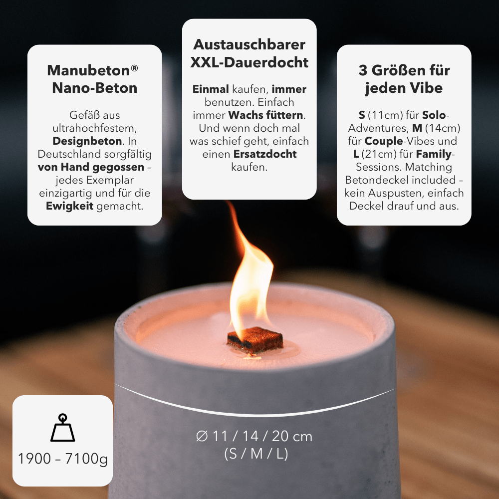 Feuerfurnier aus Manubeton FIRE Cozy DEAL, geformt und geölt, mit sichtbarer Holzmaserung und feuriger Oberfläche.
