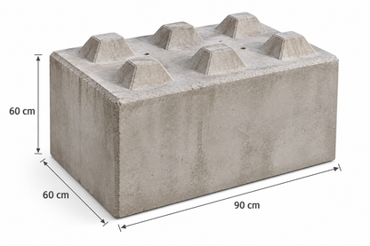 Beton Legostein 90 x 60 x 60 cm mit Noppen und Maßangaben