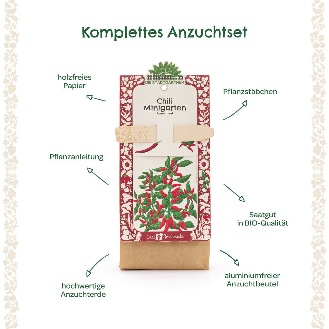 Anzuchtset – Minigarten BIO-Chili - Wurzelwerk Design