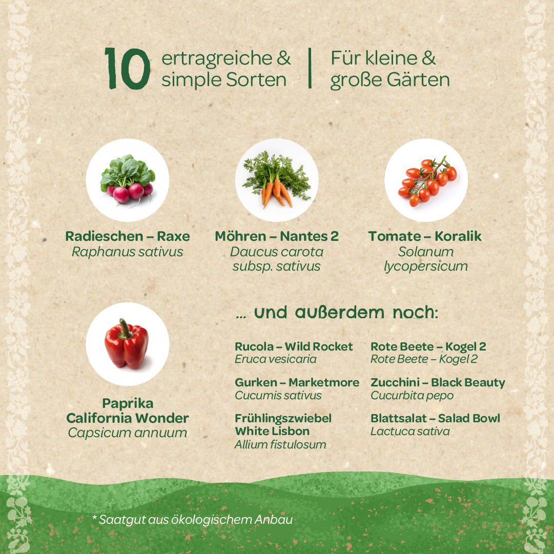 BIO-Saatgut-Set "Gartengemüse" - Wurzelwerk Design
