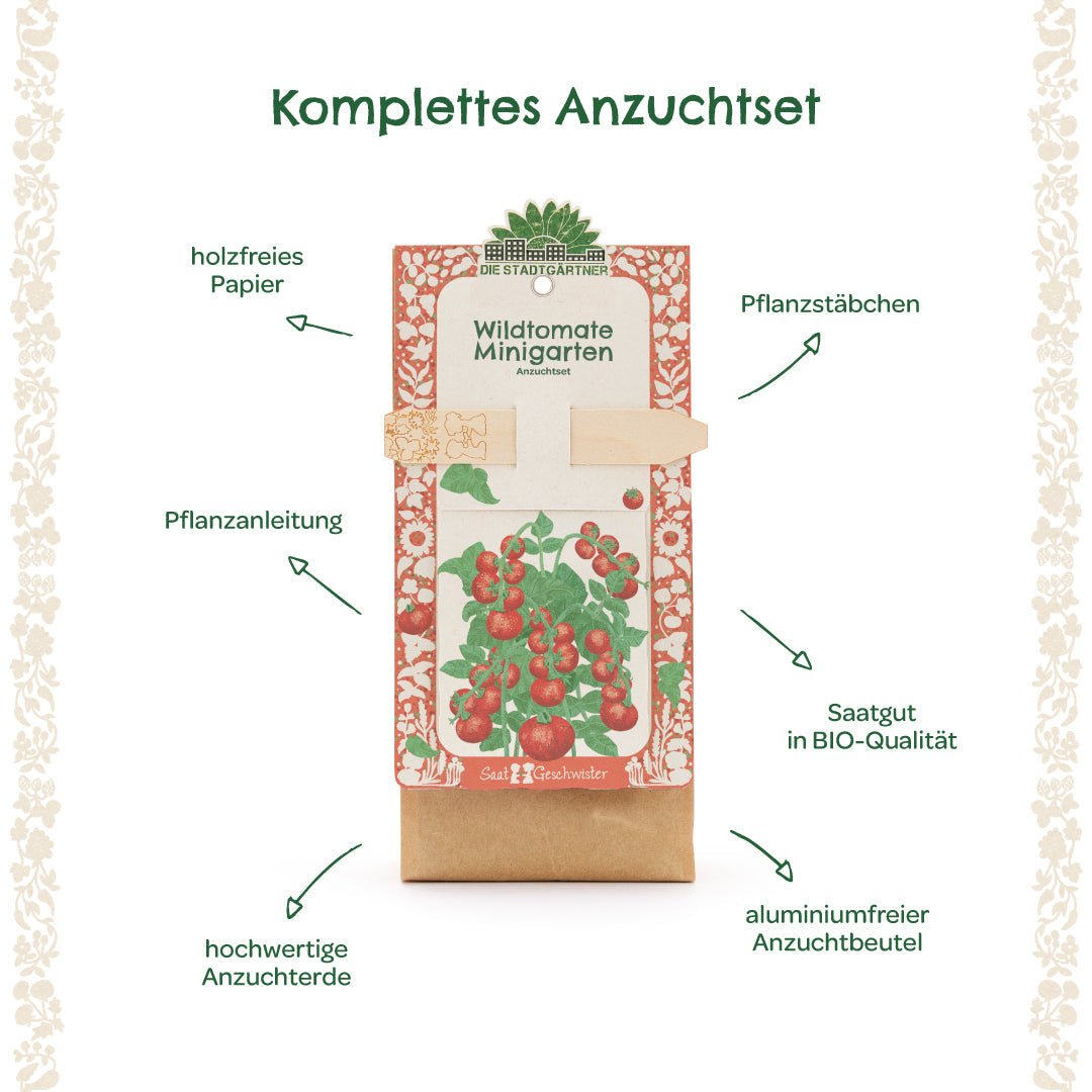 Anzuchtset – Minigarten BIO-Wildtomate - Wurzelwerk Design