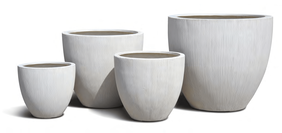 Pflanzkübel Low Egg Pot – Eschbach Vertical Lines mit vertikaler Rillenstruktur - Wurzelwerk Design