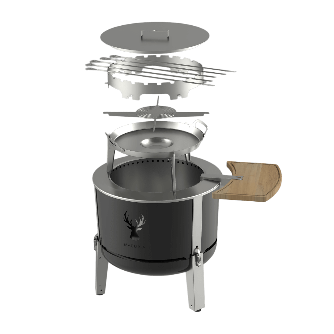ALPHA 600 Set – rauchfreie Feuerschale mit Plancha, Grillrost &amp; Deckel – online kaufen - Wurzelwerk Design