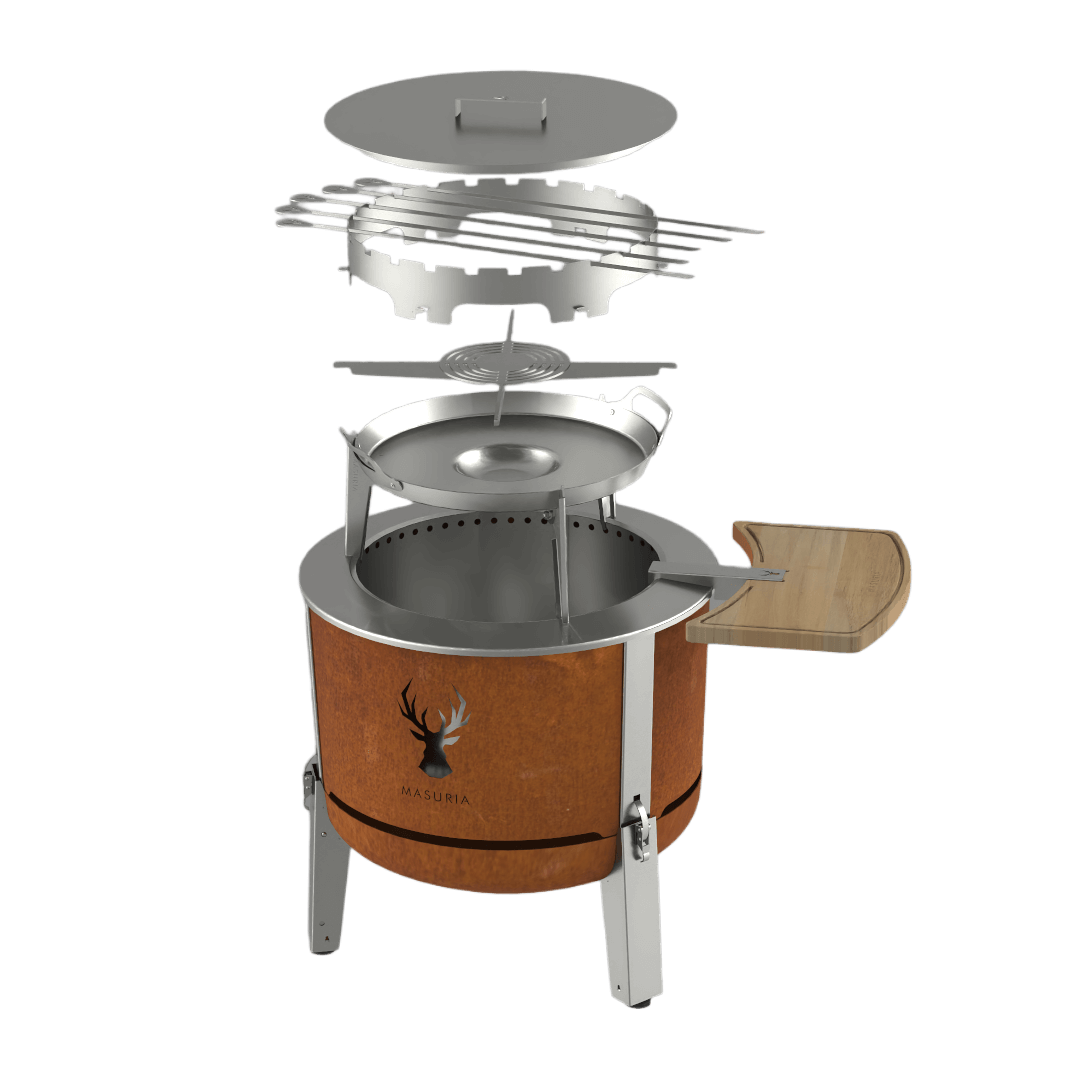 ALPHA 600 Set – rauchfreie Feuerschale mit Plancha, Grillrost &amp; Deckel – online kaufen - Wurzelwerk Design