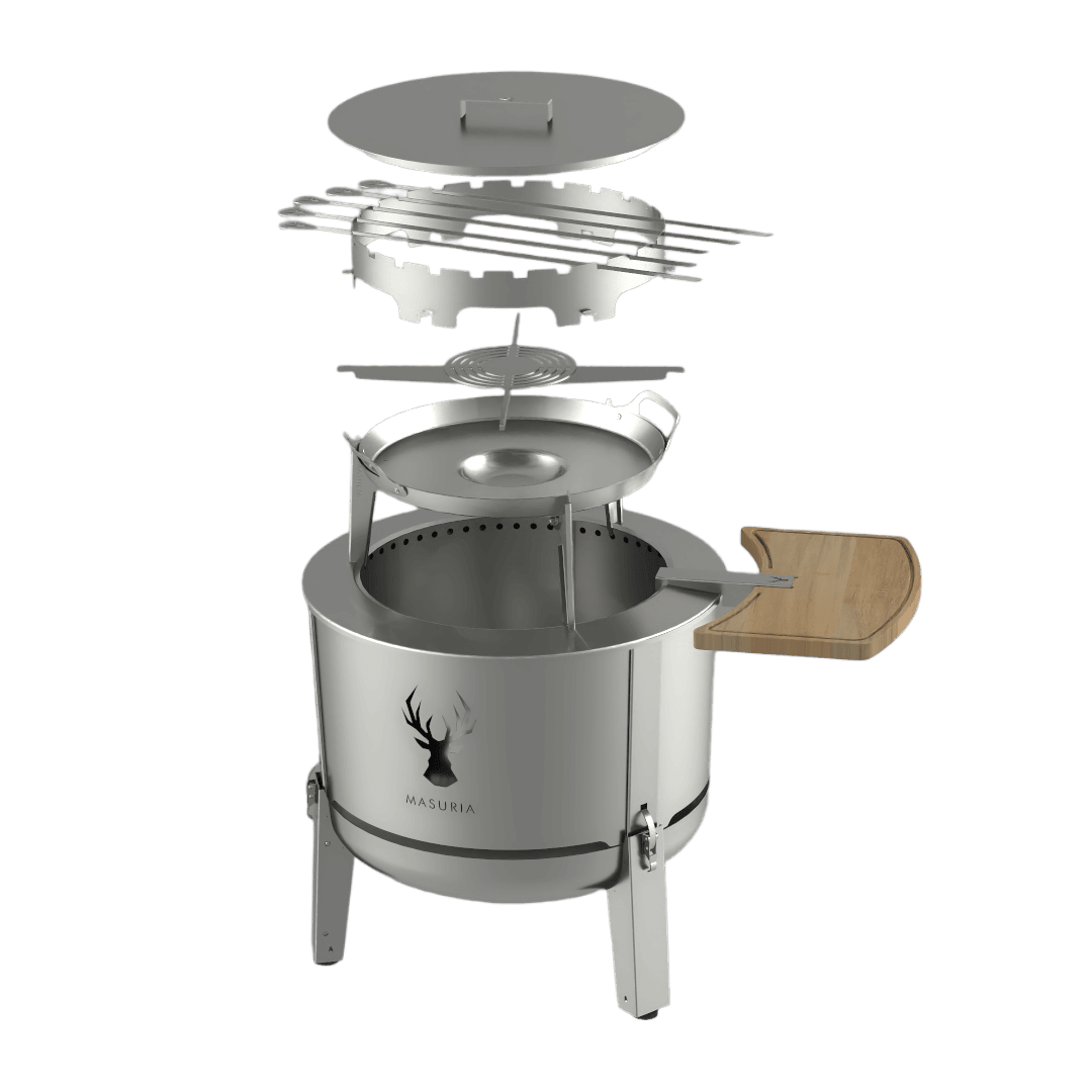 ALPHA 600 Set – rauchfreie Feuerschale mit Plancha, Grillrost &amp; Deckel – online kaufen - Wurzelwerk Design