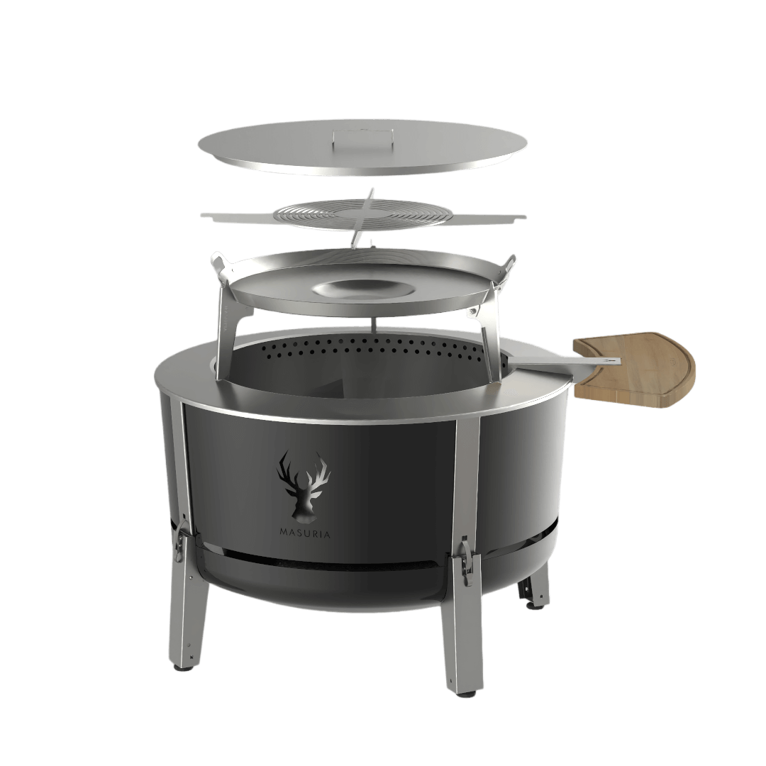ALPHA 800 Set – große rauchfreie Feuerschale mit Plancha &amp; Grillrost – online kaufen - Wurzelwerk Design