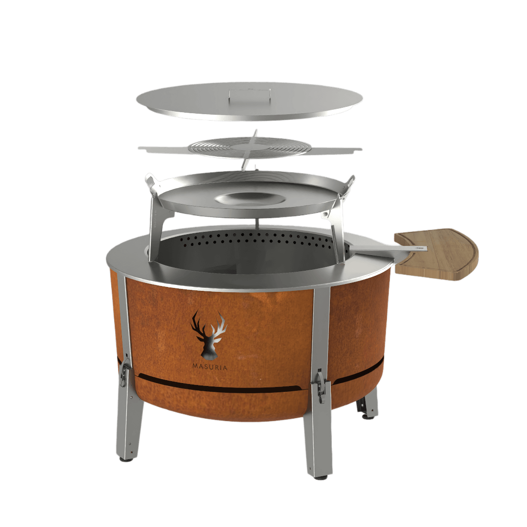 ALPHA 800 Set – große rauchfreie Feuerschale mit Plancha &amp; Grillrost – online kaufen - Wurzelwerk Design