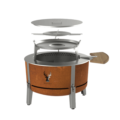 ALPHA 800 Set – große rauchfreie Feuerschale mit Plancha &amp; Grillrost – online kaufen - Wurzelwerk Design