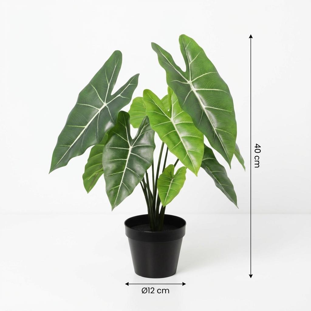 Künstliche Alocasia Polly Pflanze von Everspring, 40 cm hoch, detailreiche Nachbildung mit grünen Blättern.
