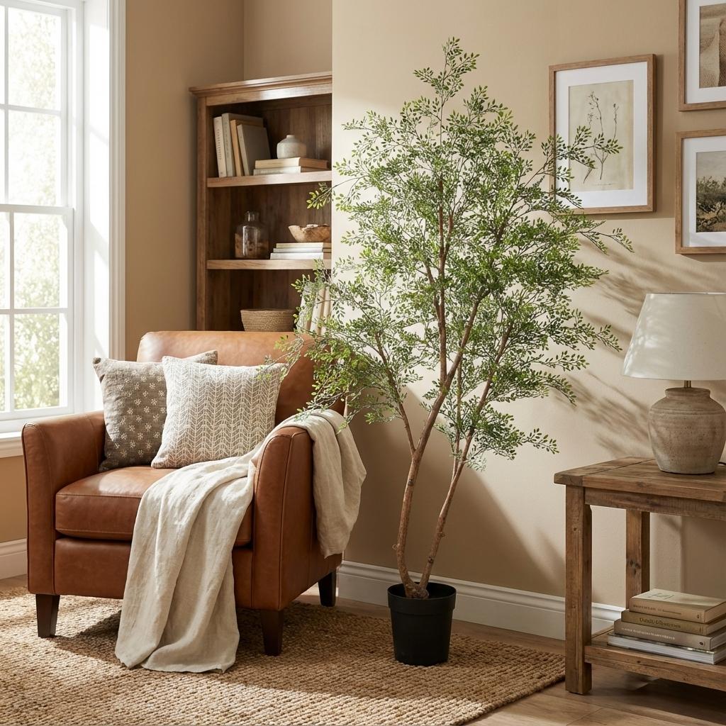 Künstlicher Cassia-Baum von Everspring, 180 cm, mit grünen Blättern und braunen Zweigen, als Dekorationspflanze.