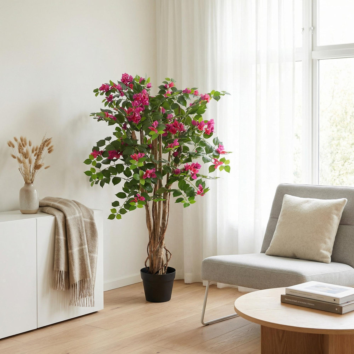 Kunstpflanze Bougainville von Everspring, 120 cm hohe, grüne und pinke Blätter, realistisch wirkende Dekorationspflanze