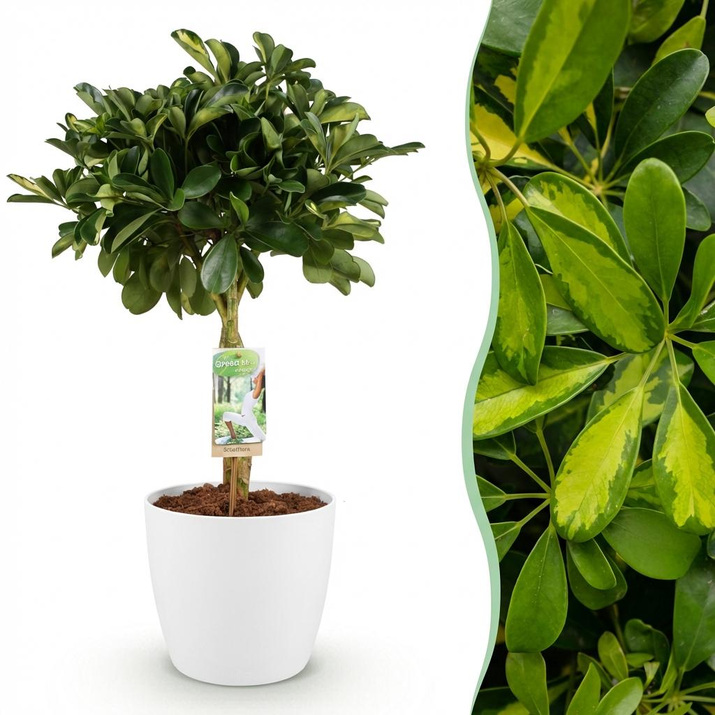 Schefflera Gold Capelle Fingerbaum in weißem oder grauem Potter-Topf, Höhe 70-81cm, Everspring, Zimmerpflanze
