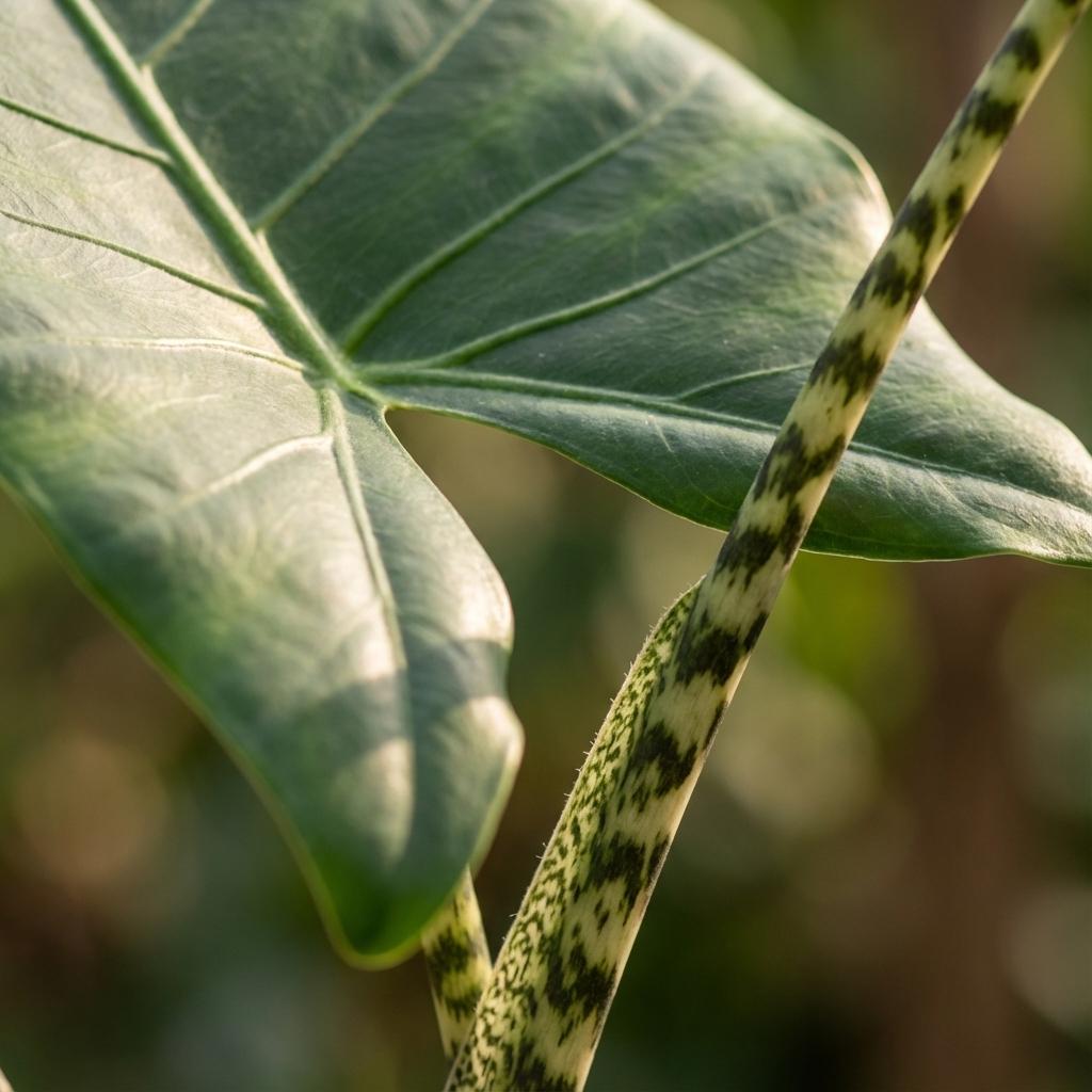Everspring Alocasia zebrina Pflanze mit großen grünen Blättern und markanten Streifen, etwa 70–75 cm hoch, Durchmesser ca. 21 cm