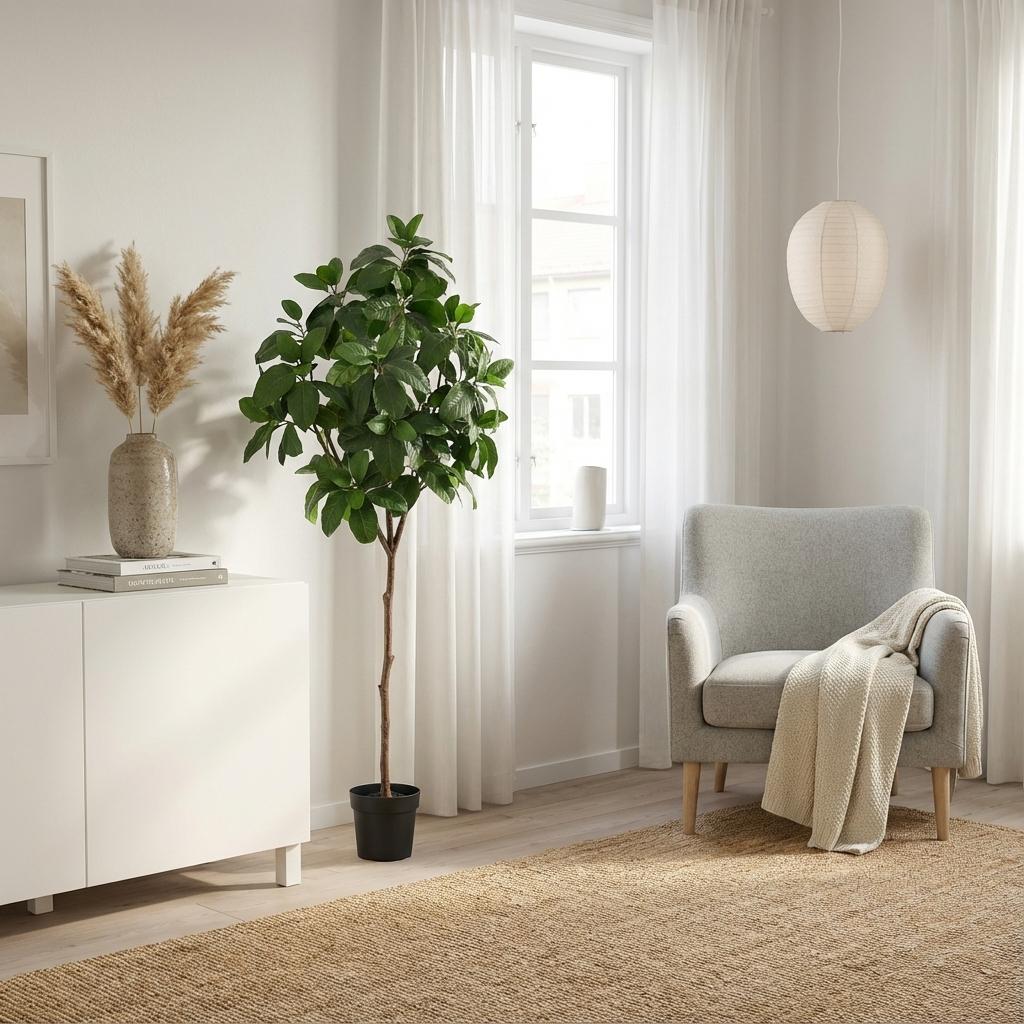 Kunstpflanze Magnolie von Everspring, 190cm hohe, realistisch wirkende Magnolia-Kunstpflanze auf einem grünen Topf.