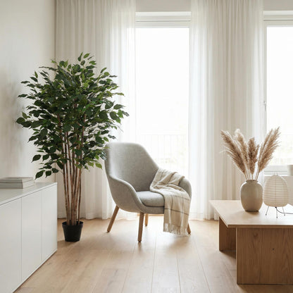 Künstlicher Ficus benjamina Pflanze von Everspring, 128 cm hoch, mit grünen Blättern und natürlicher Optik.