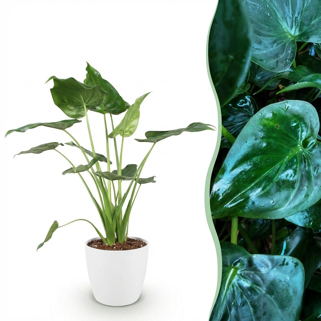 Alocasia Cucullata Buddha-Hand Pflanze mit weißem Topf, Höhe 65-70cm, Everspring, grüne Blätter, Thumbnail-Ansicht