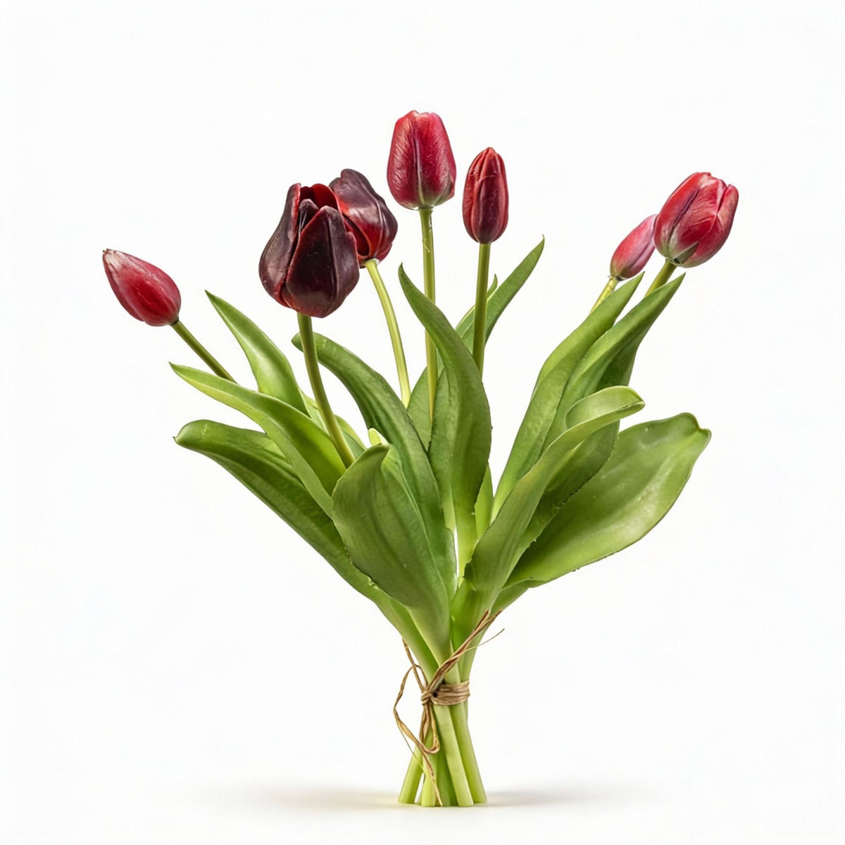 Dunkelrote Kunsttulpen im Tulpenstrauß, 7 Stiele, Everspring, real touch, 42 cm hoch, als Pflanzen-Dekoration