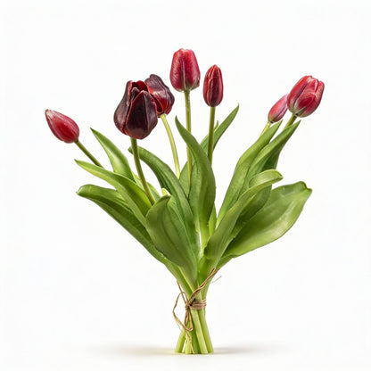 Tulpenstrauß - Dunkelrot - ‘Real Touch’ Kunsttulpen - 7 Stiele - 42 cm