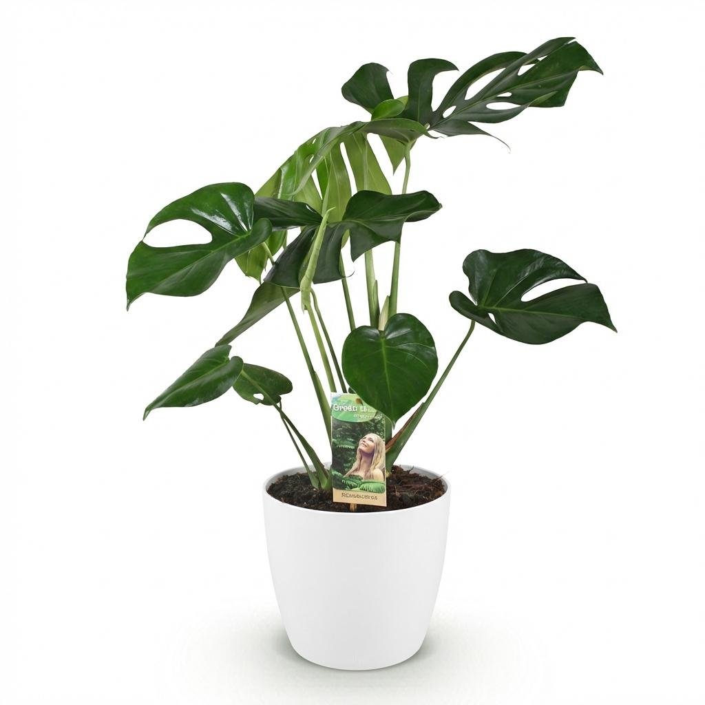 Everspring Monstera Deliciosa Pflanze im weißen oder grauen Topf, 70-80cm hoch, 21cm Topf, grüne Blätter, Zimmerpflanze