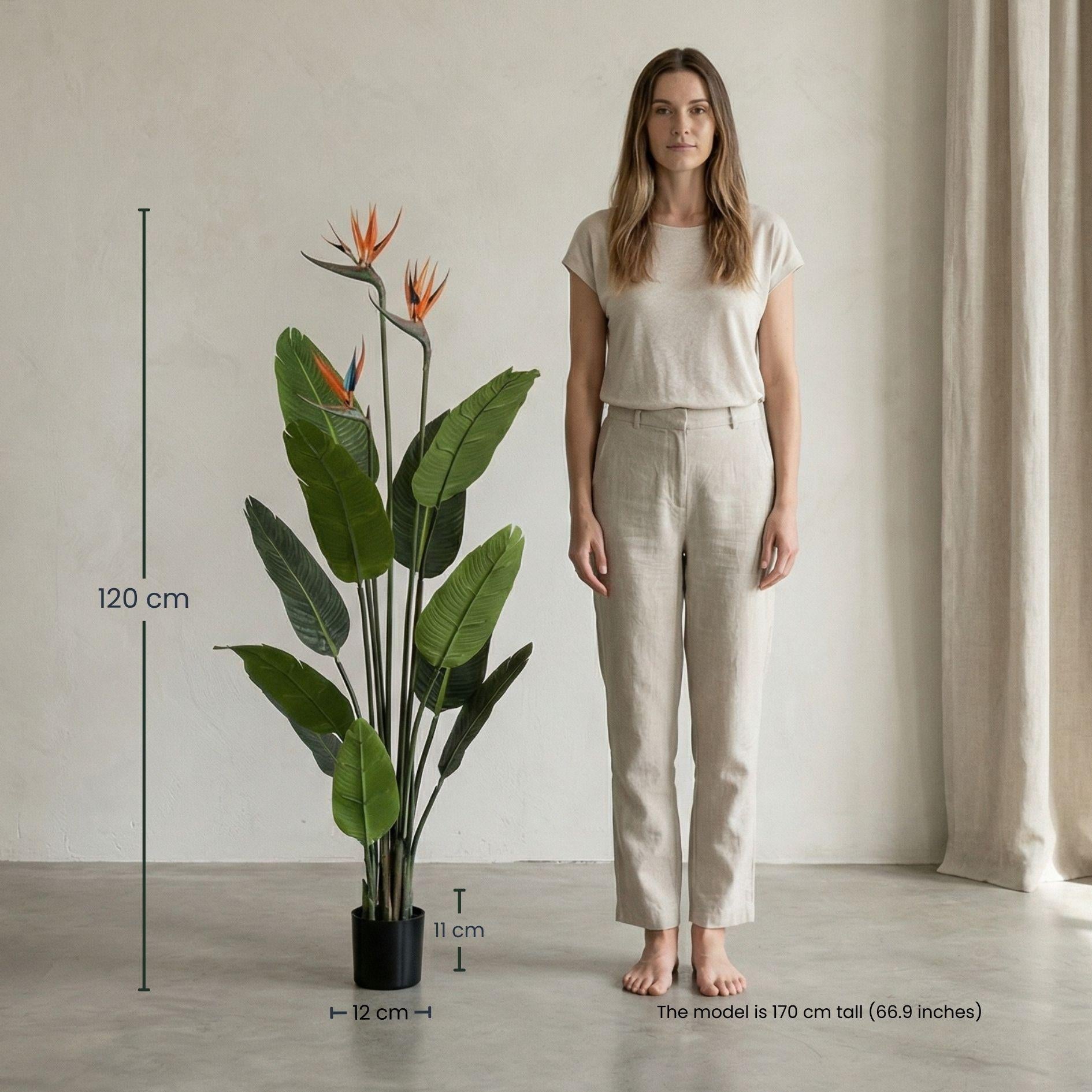 Kunstpflanze Strelitzie mit bunten Blüten, 120 cm, im schwarzen Topf, Everspring, dekorative Zimmerpflanze