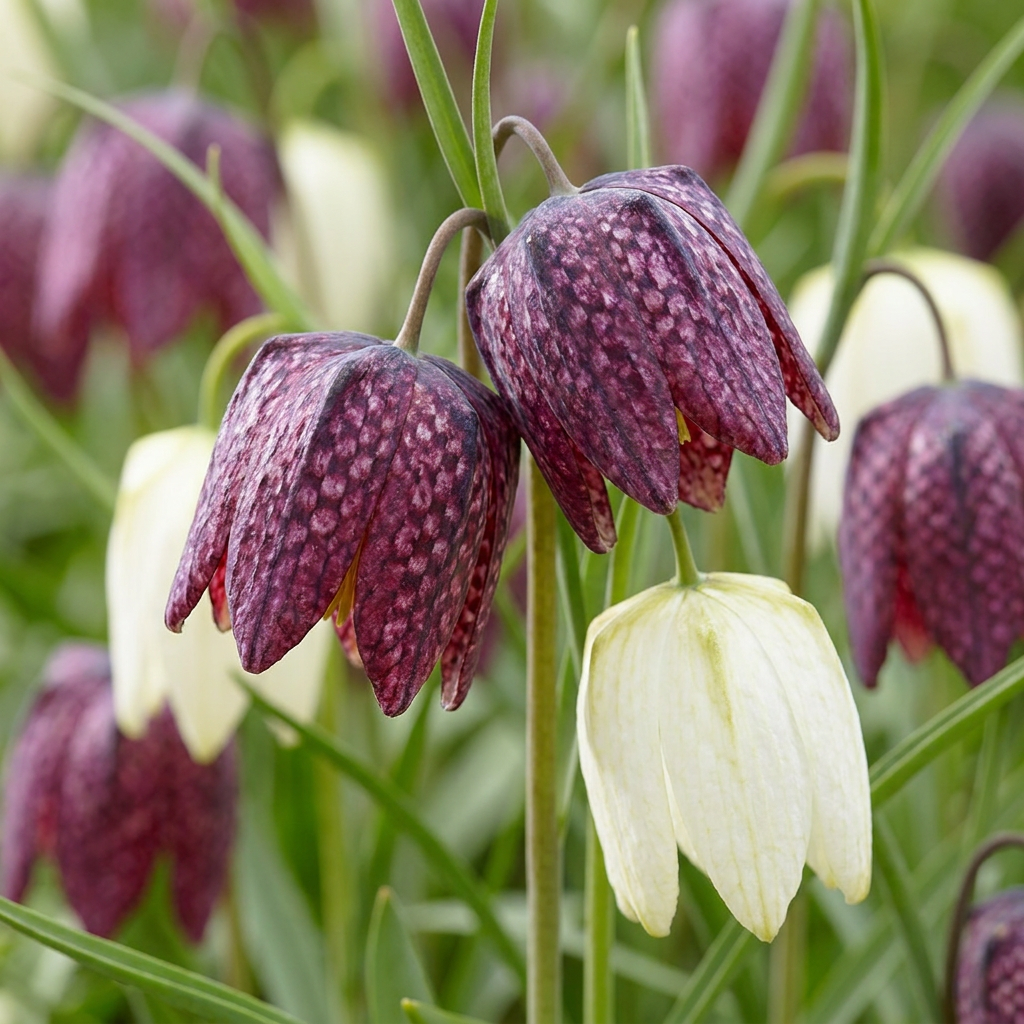 Schachbrettblume – Fritillaria meleagris online kaufen | 60 bis 240 Blumenzwiebeln, gemustert &amp; für feuchte Wiesen – Wurzelwerk Design