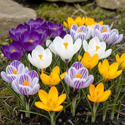 Blumenzwiebeln Crocus Large Flowering Mix | 30 Stück Farbenmix – Zwiebelgröße 7/8 – XXL Pack - Wurzelwerk Design