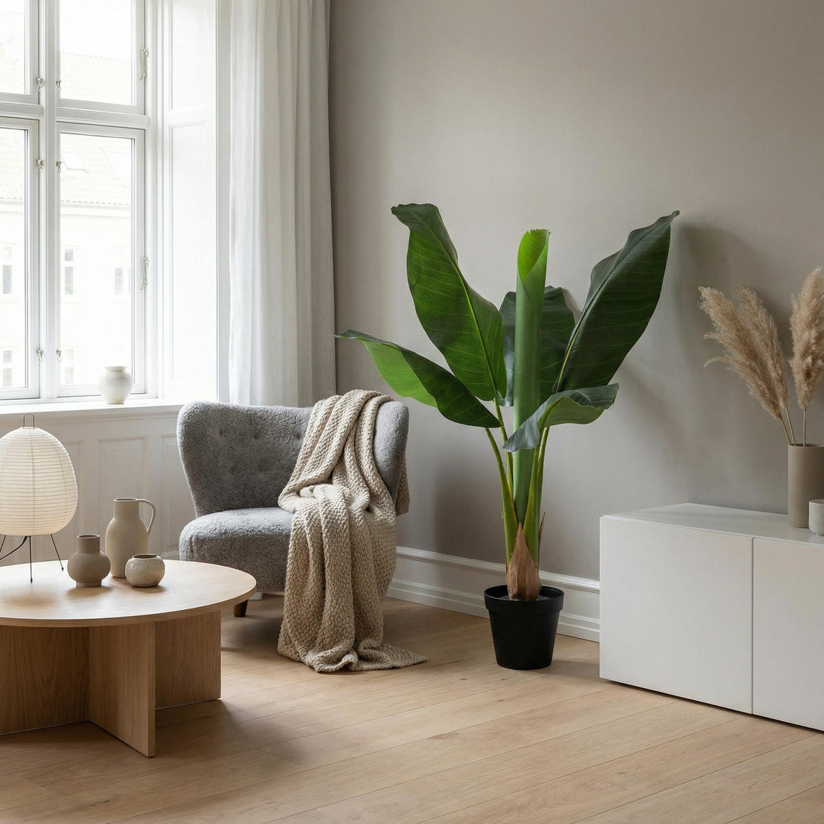 Künstliche Bananenpflanze Musa von Everspring, 80cm, 150cm oder 180cm, mit grünen Blättern, realistische Optik, Dekorationspflanze