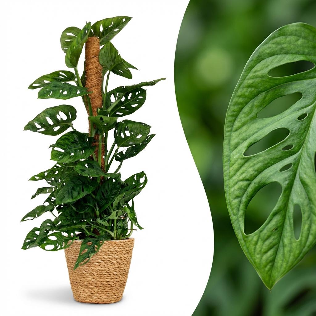 Monstera Adansonii mit Korb | Monkey Mask Moosstab – Topf 19 cm - Wurzelwerk Design
