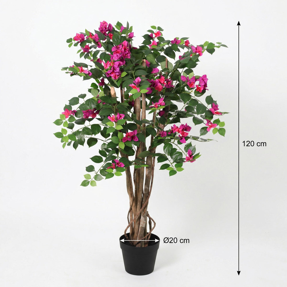 Kunstpflanze Bougainville, 120 cm, Everspring, detailreiche grüne und pinke Blätter, realistische Dekopflanze