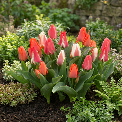 Greigii-Tulpen Mischung – Tulipa greigii online kaufen | 15 bis 320 Blumenzwiebeln, niedrig &amp; gestreiftes Laub – Wurzelwerk Design