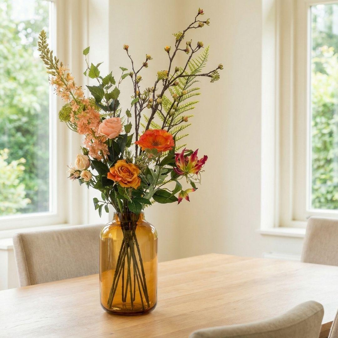 Kunstblumenstrauß - Amber Peach Deluxe - Real Touch - 12 Stiele - ↑ 105 cm