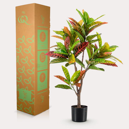Everspring Kunstpflanze Croton Codiaeum Wunderstrauch, 95cm und 120cm hohe, grüne und bunte Blätter, detailreiche Pflanzen-Darstellung