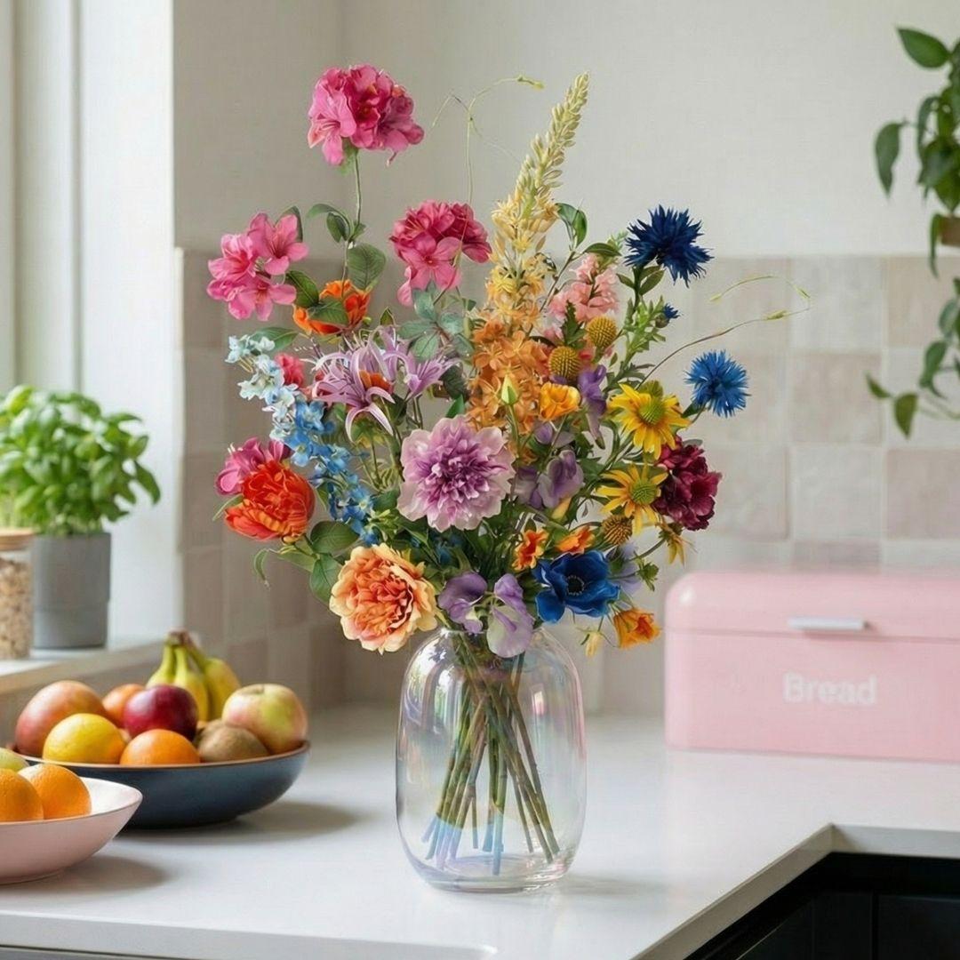 Kunstblumenstrauß Summer Garden Deluxe von Everspring mit 19 real touch Stielen, ca. 100 cm hoch, in lebendigen Frühlingsfarben