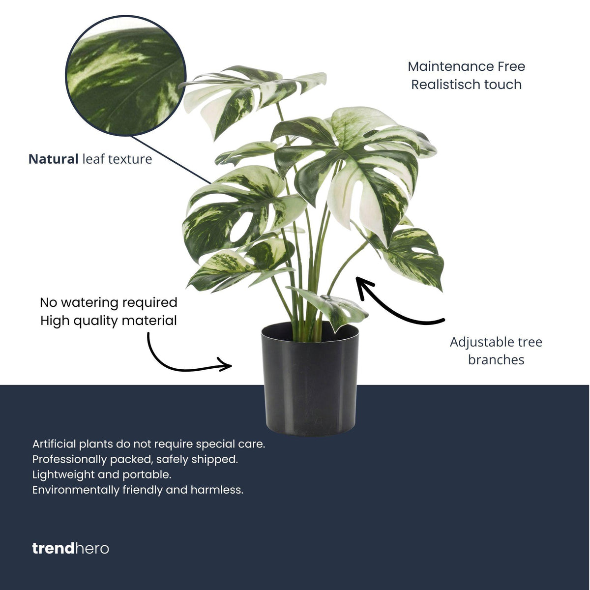 Kunstpflanze Monstera im Topf, 40 cm hoch, Everspring, detailreiche grüne Blätter, ideale Dekoration für Zuhause oder Büro