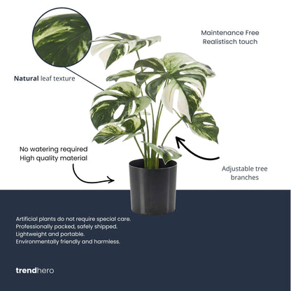 Kunstpflanze Monstera im Topf, 40 cm hoch, Everspring, detailreiche grüne Blätter, ideale Dekoration für Zuhause oder Büro