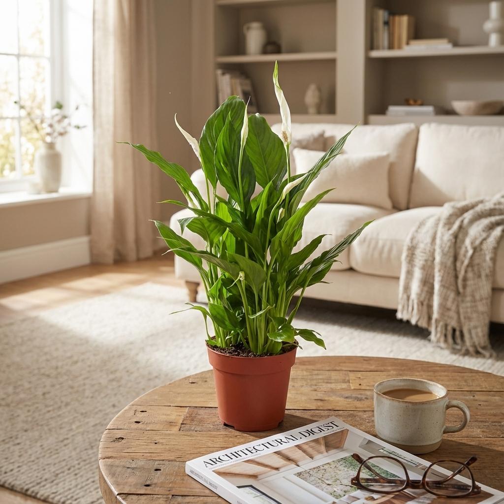 Everspring Spathiphyllum Pflanze, 12 cm Durchmesser, 35-40 cm hoch, mit grünen Blättern in Topf auf weißem Hintergrund