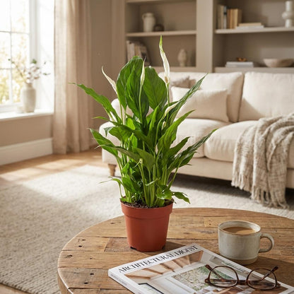 Everspring Spathiphyllum Pflanze, 12 cm Durchmesser, 35-40 cm hoch, mit grünen Blättern in Topf auf weißem Hintergrund