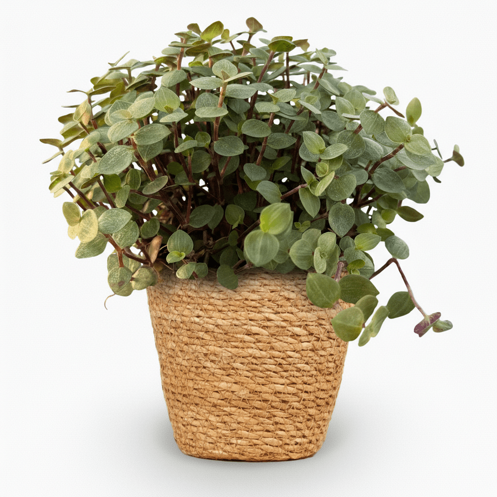 Callisia repens Pflanze mit Korb, Everspring, Durchmesser 12 cm, Höhe 17–20 cm, grünes Katzengras in dekorativem Korb