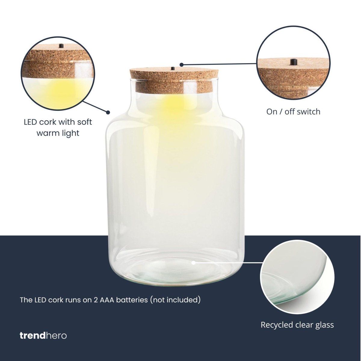 Kleine milchige Terrarienflasche mit Korken - Geschlossenes großes Terrarium ↑ 24,5 cm - Wurzelwerk Design