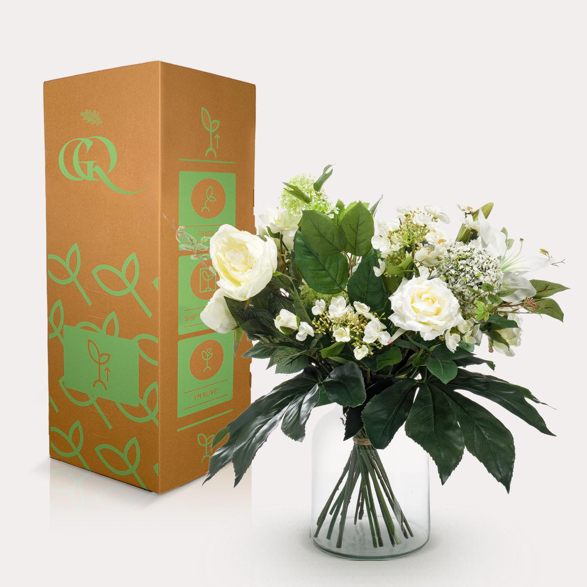 Künstliche Blumen, Everspring Bouquet M White Dream, 60 cm, weißer Blumenstrauß mit realistischen Kunstblumen, Nahaufnahme