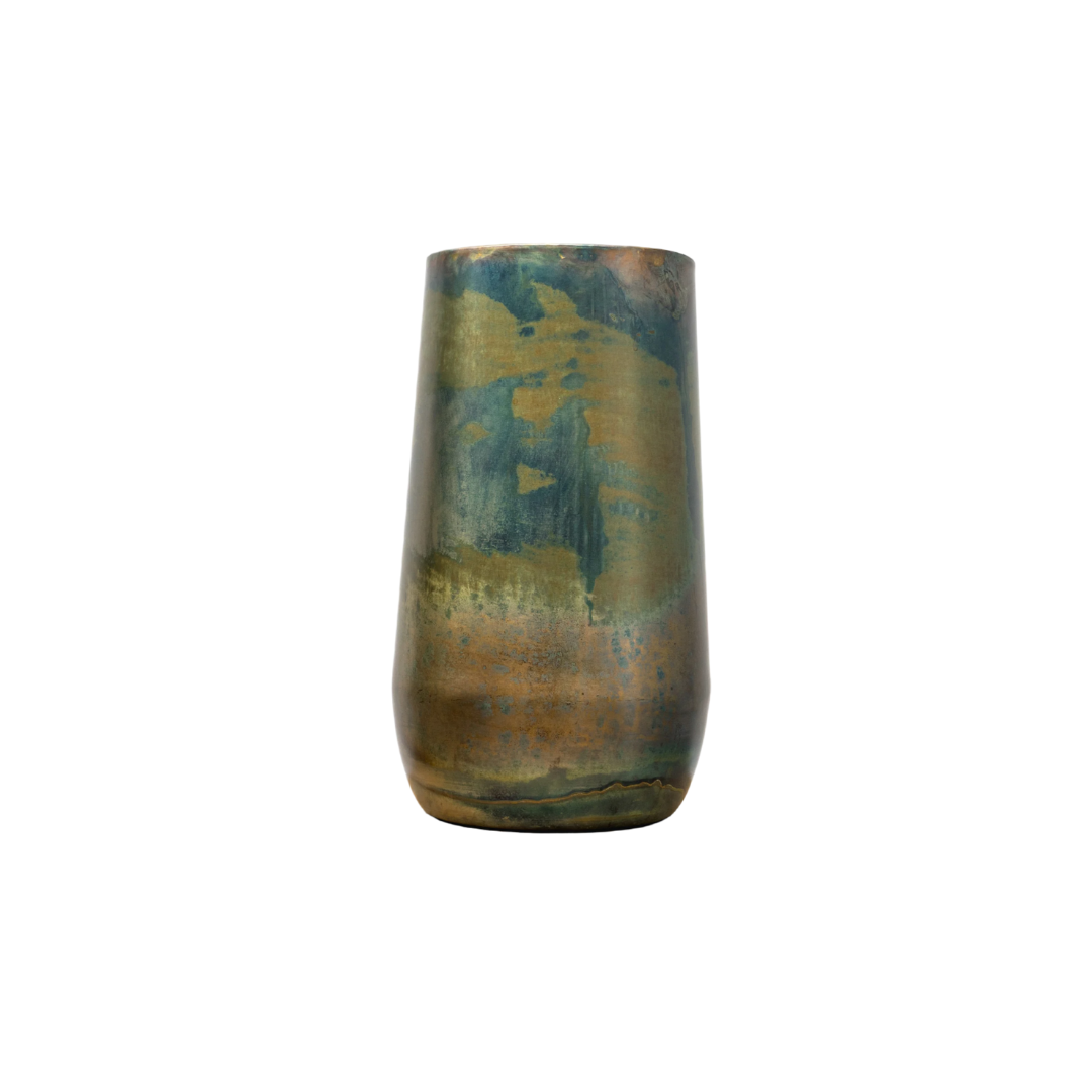Vintage Kupfervase Elisa von Everspring, runde Eimerform, D29 x H50 cm, mit antikem Vintage-Design und Kupferfinish.
