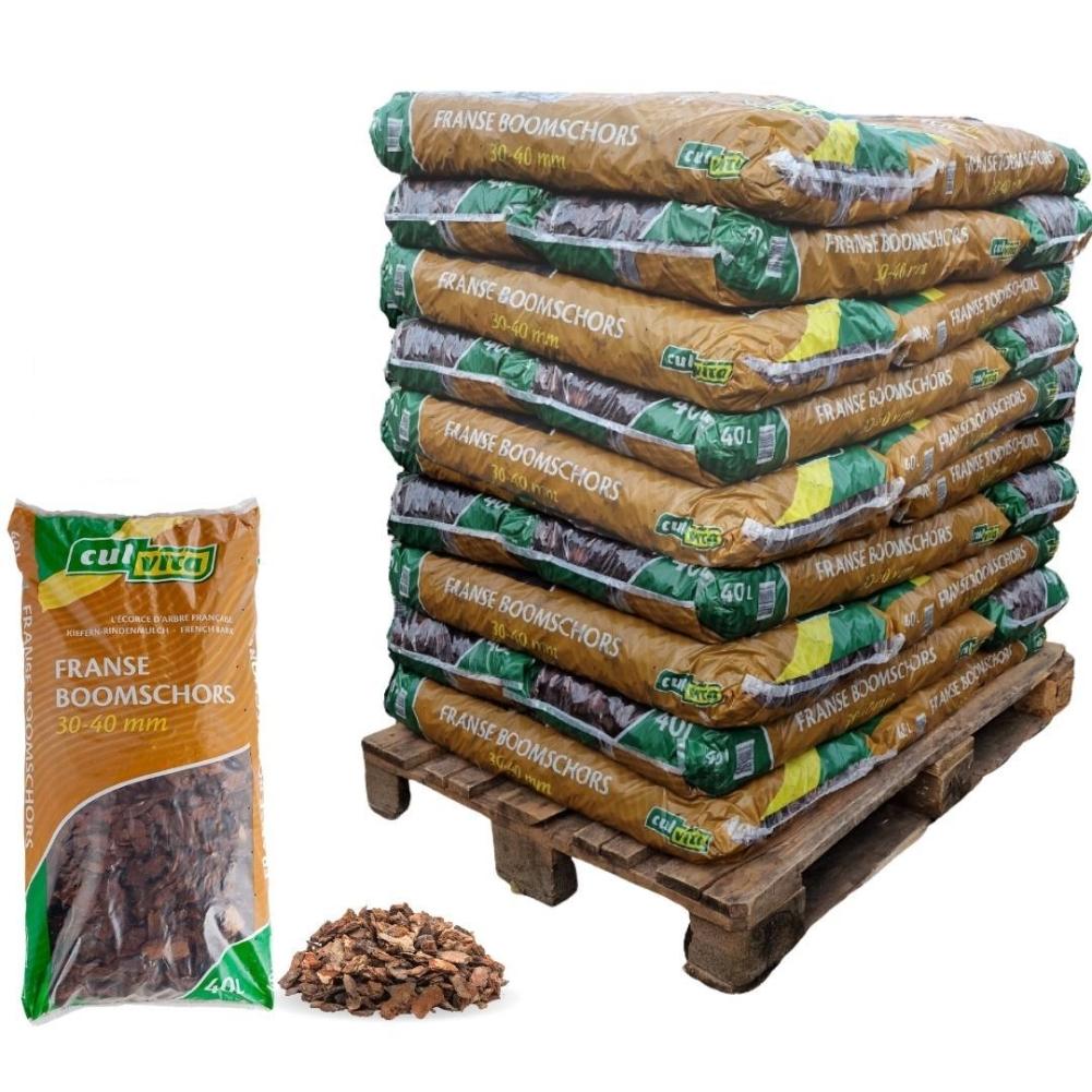 Culvita Premium Rindenmulch – 30–40 mm – Dekorative Rinde für Garten, Beete &amp; Wege – 1560 L Palette