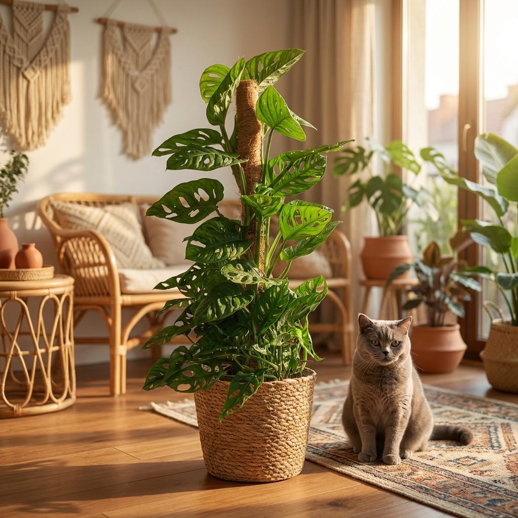 Monstera Adansonii mit Korb | Monkey Mask Moosstab – Topf 19 cm - Wurzelwerk Design